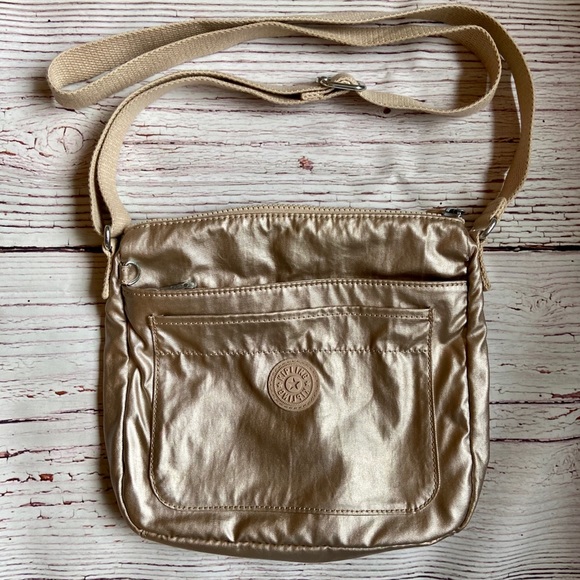 Kipling Handbags - KIPLING Sebastian Metallic Crossbody Purse Gold